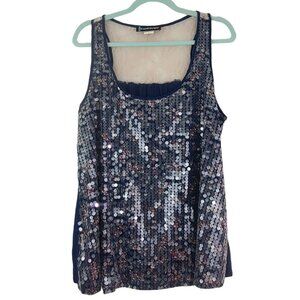 Weavers Y2K Sequin Lace Cami Sz 1X Floral Tank Top Racerback Blue Cocktail Party